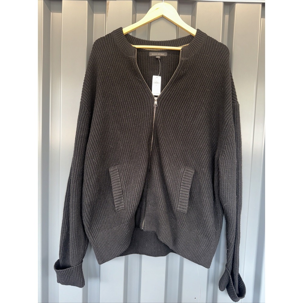 Banana Republic Mens Black Merino Blend Full Zip Sweater Size XL NWT